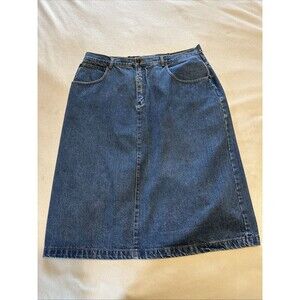 Vintage Cavalier Long Denim Skirt Womens Size 38 Blue Medium Wash Back Slit